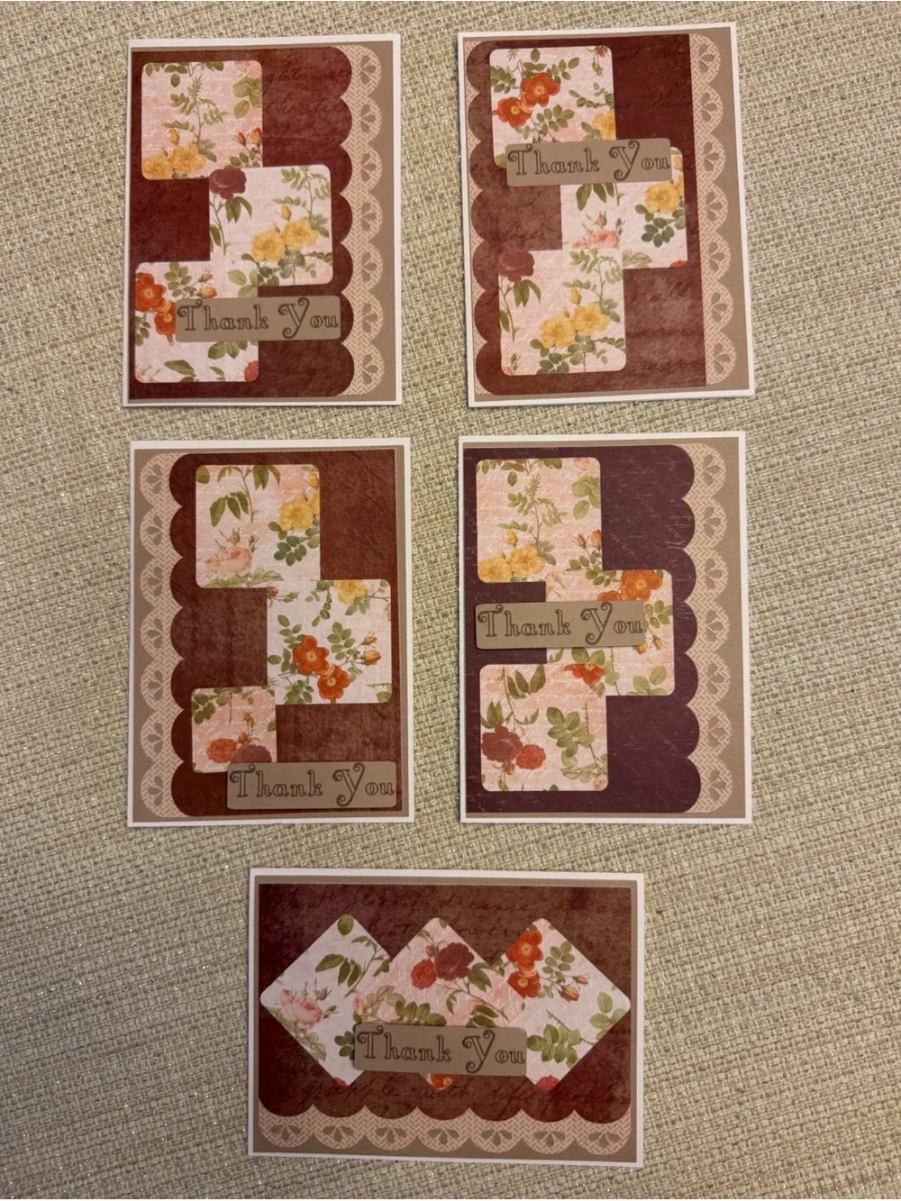 🌿 Handmade Floral Thank You Cards – Vintage Inspired – Blank Inside